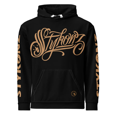 Men’s Graffiti AOP Hoodie – Gold Scriptkonz | Hip - Hop Streetwear Hoodie - Stykonz Graffiti Streetwear